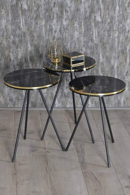 Nesting Table And Center Table Kr Set Black Metal Leg Double Gold Efes