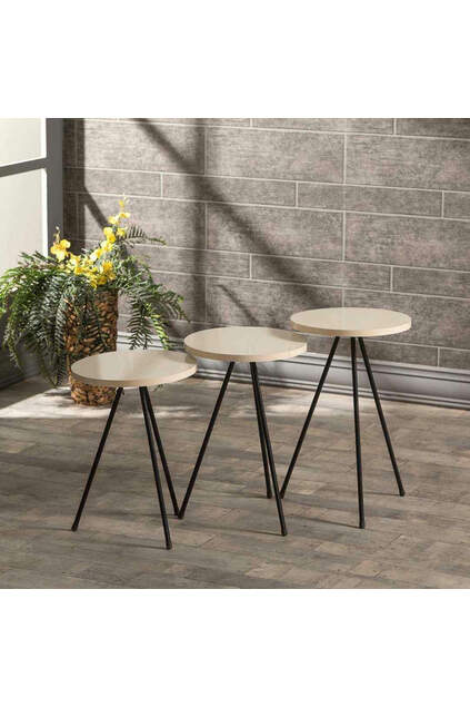 Nesting Table 3 Pcs Metal Leg Cream