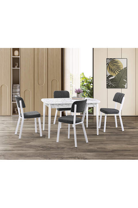 Vegas White Marble Table & Ceyda White Chair Set HDR1261