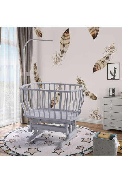 Gray Basket Crib Blue