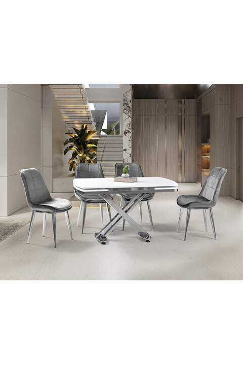Galata White Table & Gamze Chrome Chair Set HDR1249