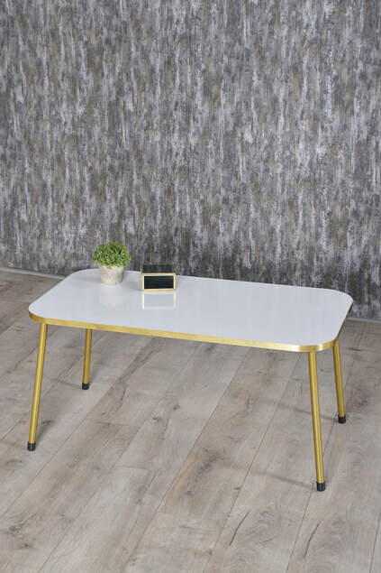 Center Table White Kr Gold Metal Leg Gold