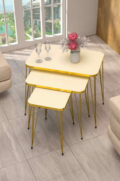 Nesting Table Kr und Center Table Kr Set Gold Cream Wire