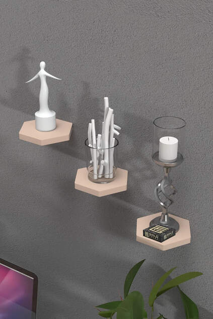 Sechseckiges Wandregal, 3-teilig Sechseckiges Wandregal, 3-teilig