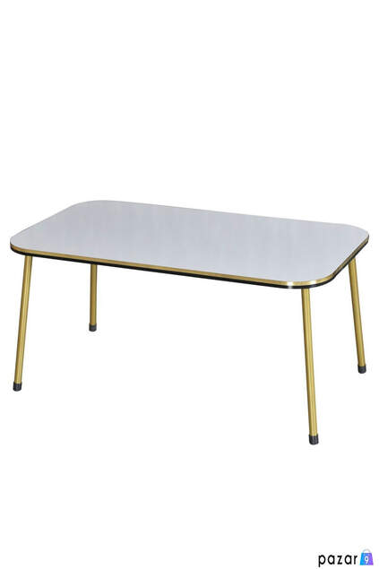 Center Table White Cr Metal Leg Double Gold