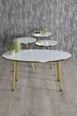 Nesting Table And Center Table Ellipse Set Double Gold White Wire