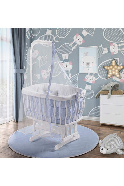 White Basket Crib Blue