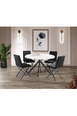 Round White Marble Round Table & Mono Chair Set HDR1282