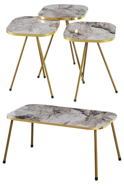 Nesting Table And Center Table Kr Gold Metal Leg Gold White Set