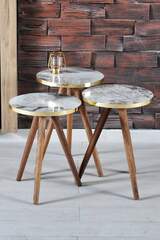 Satztisch 3er Set gedrechselte Holzbeine Gold Efes