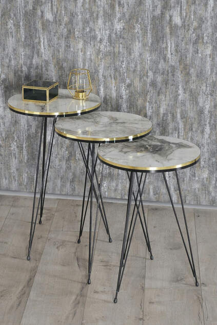 Nesting Table Black Wire Leg Double Gold Cream