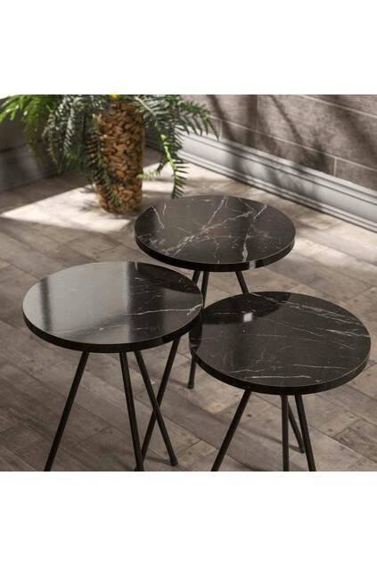 Nesting Table 3 Pcs Metal Leg Black Marble Pattern