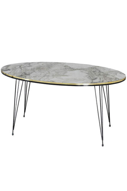 Center Table Ellipse Black Wire Leg Double Gold Ephesus