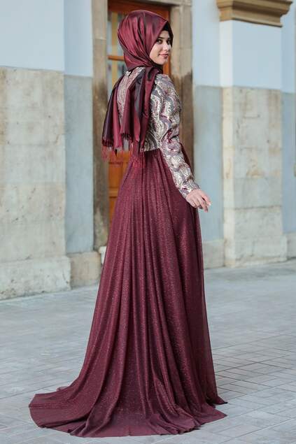 Silvery Claret Red Evening Dress