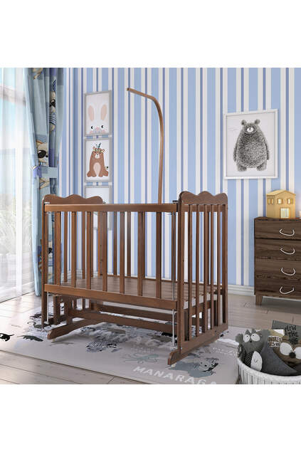 Walnut Mother's Side Crib Blue