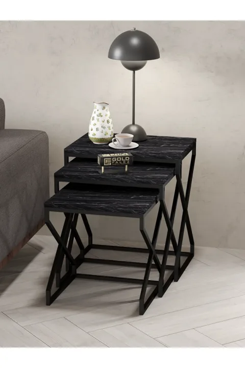 3-Piece Square Nesting Table Set V-Shaped Legs - Black