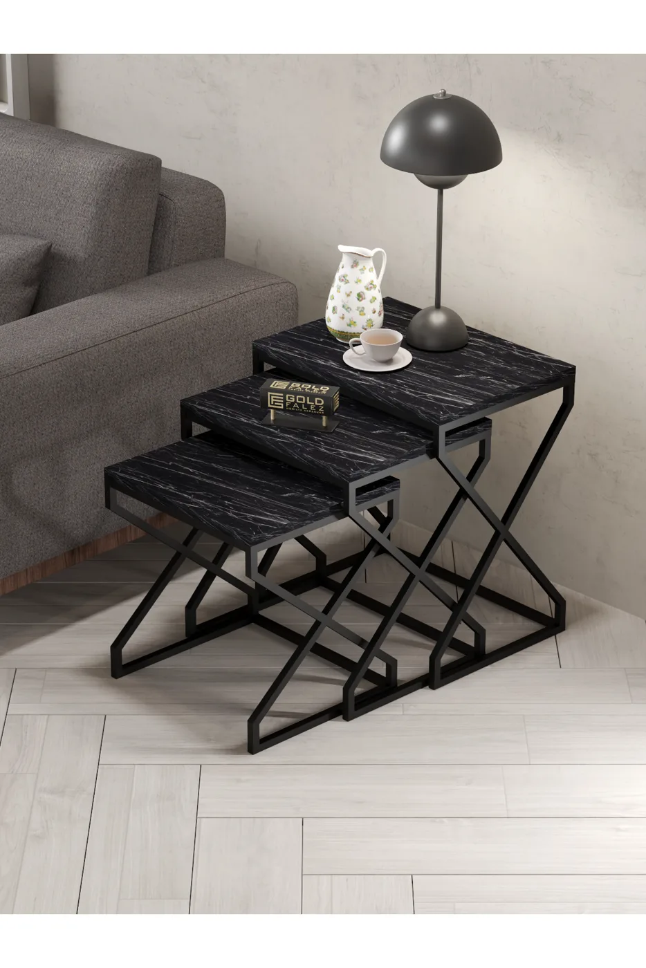 3-Piece Square Nesting Table Set V-Shaped Legs - Black