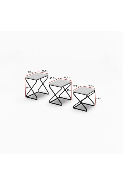 3-Piece Square Nesting Table Set V-Shaped Legs - Black
