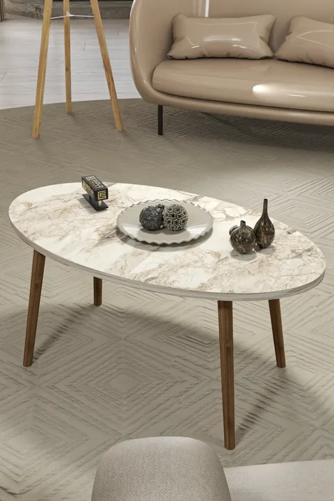 Turned Wooden Leg Oval Coffee Table - Efes