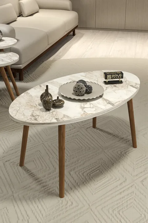 Turned Wooden Leg Oval Coffee Table - Efes