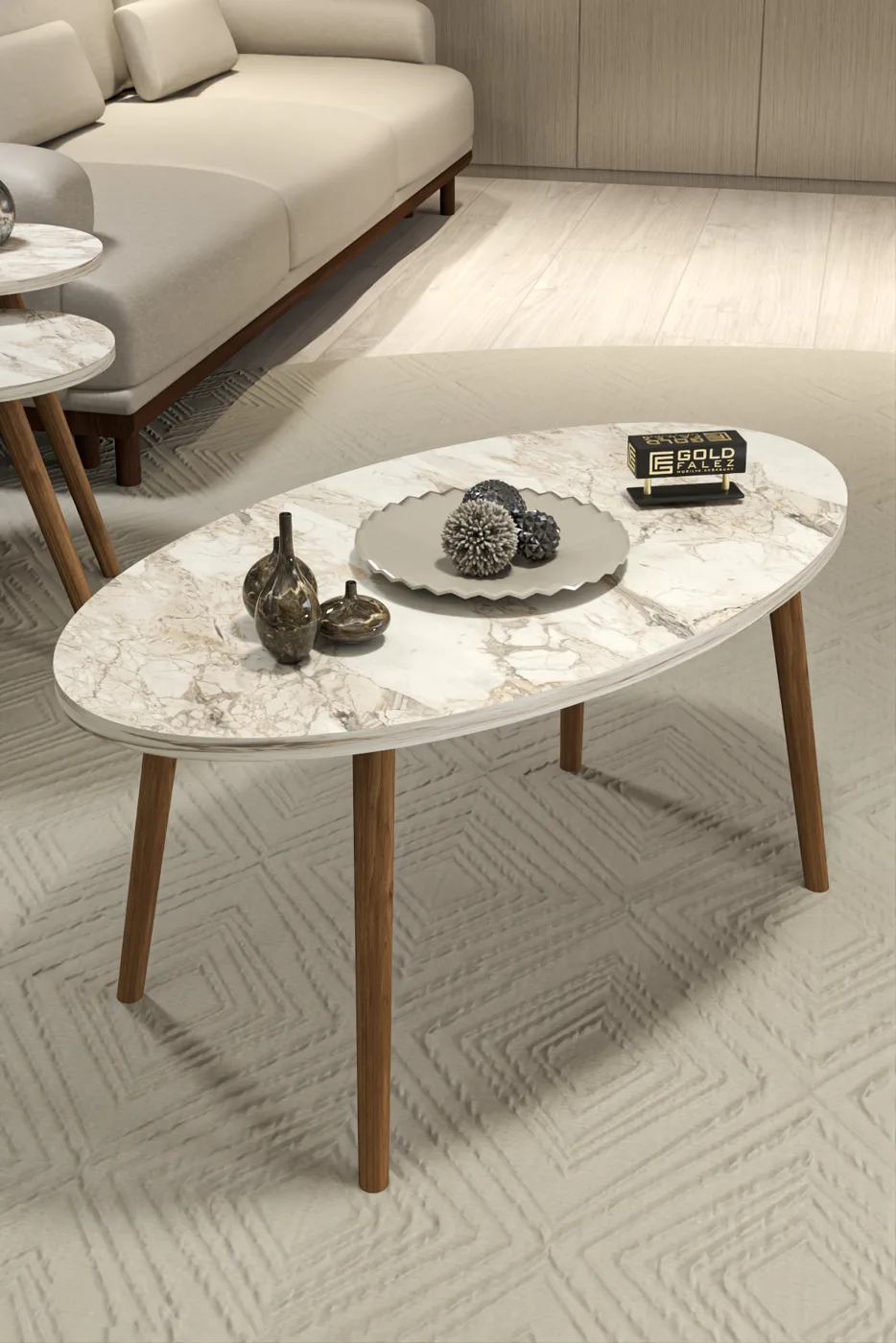 Turned Wooden Leg Oval Coffee Table - Efes