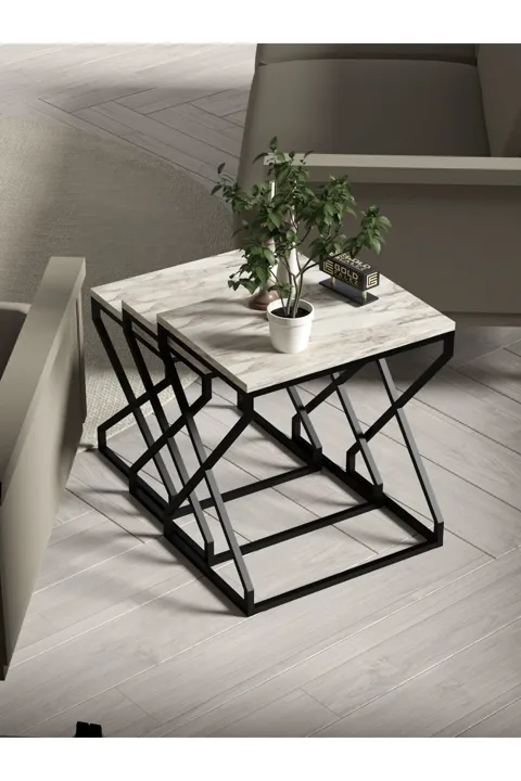 3-Piece Square Nesting Table Set V-Shaped Legs - Ecru