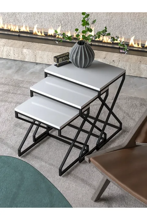 3-Piece Square Nesting Table Set V-Shaped Legs - White