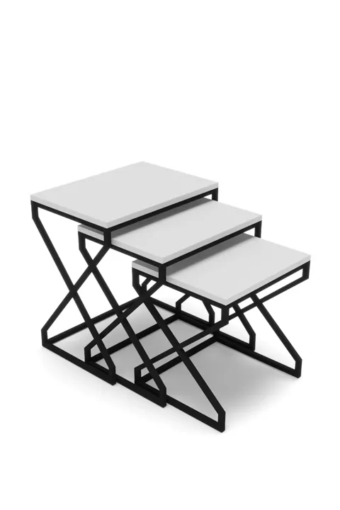 3-Piece Square Nesting Table Set V-Shaped Legs - White
