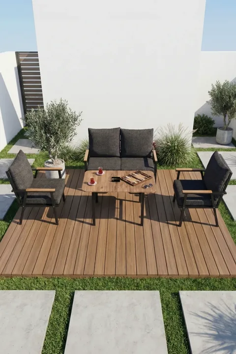 4-Piece Cushioned Metal Garden Balcony Seating Set - Grey