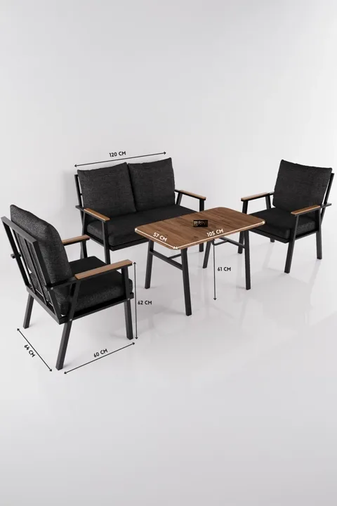 4-Piece Cushioned Metal Garden Balcony Seating Set - Grey