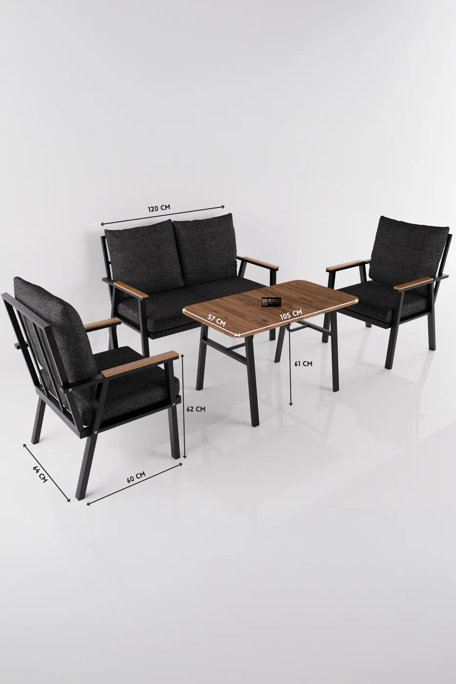 4-Piece Cushioned Metal Garden Balcony Seating Set - Grey
