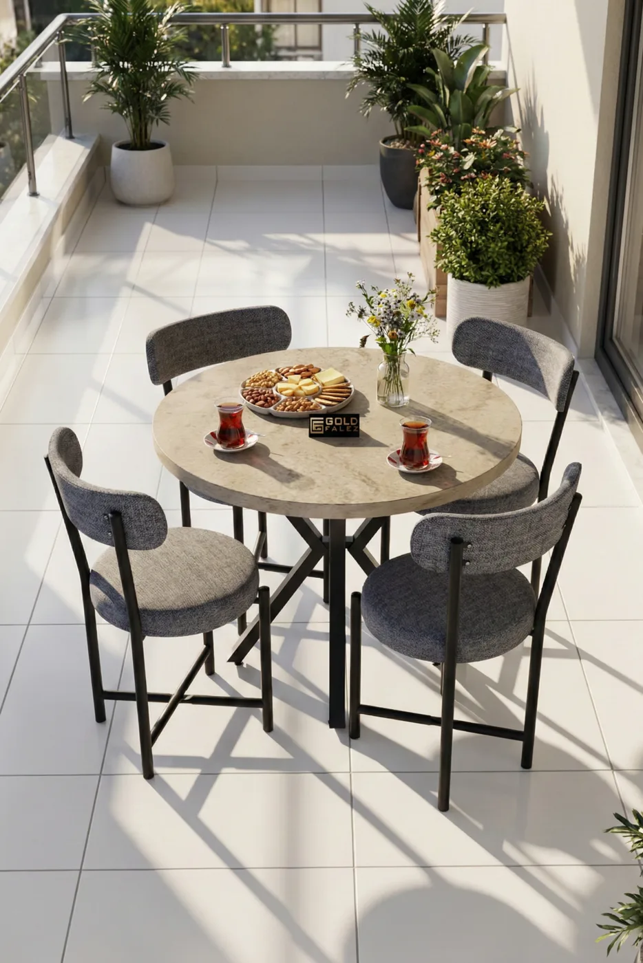 Teddy 90 cm Round Dining Table Set - Ecru
