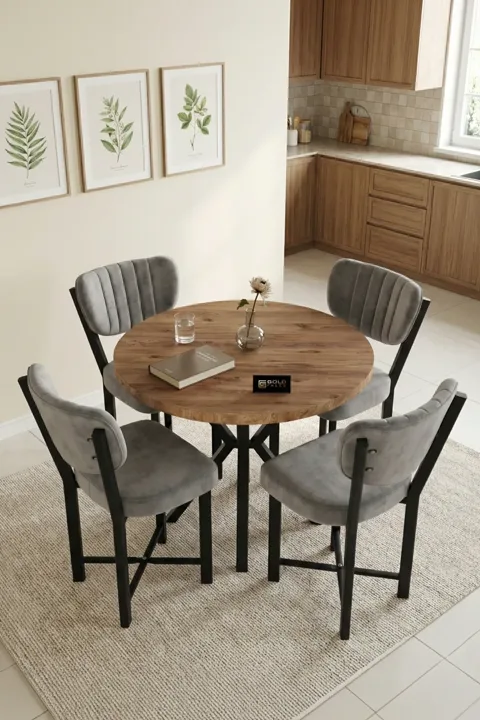 Elma 90 cm Round Dining Table Set - Grey