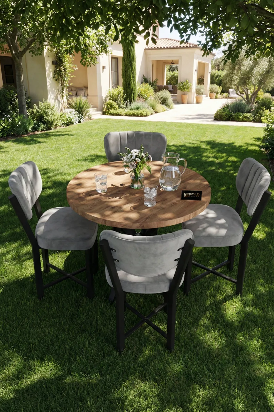 Elma 90 cm Round Dining Table Set - Grey