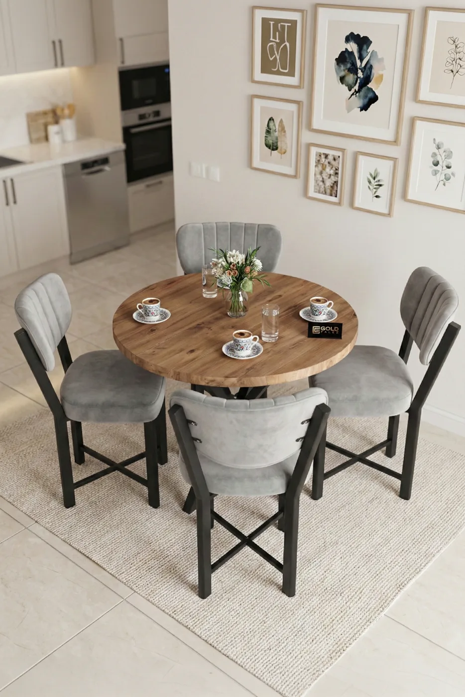 Elma 90 cm Round Dining Table Set - Grey
