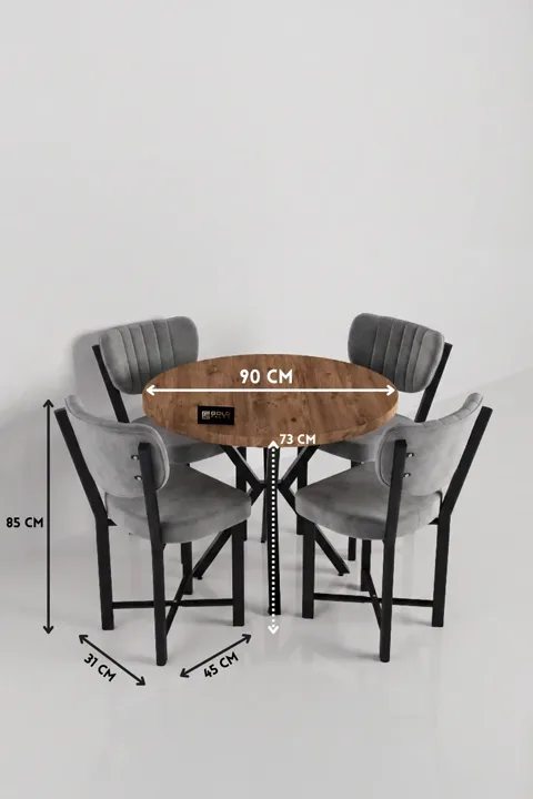 Elma 90 cm Round Dining Table Set - Grey