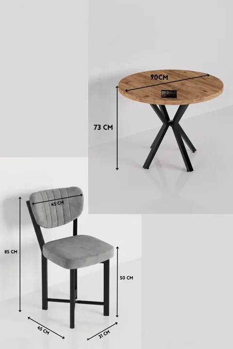 Elma 90 cm Round Dining Table Set - Grey
