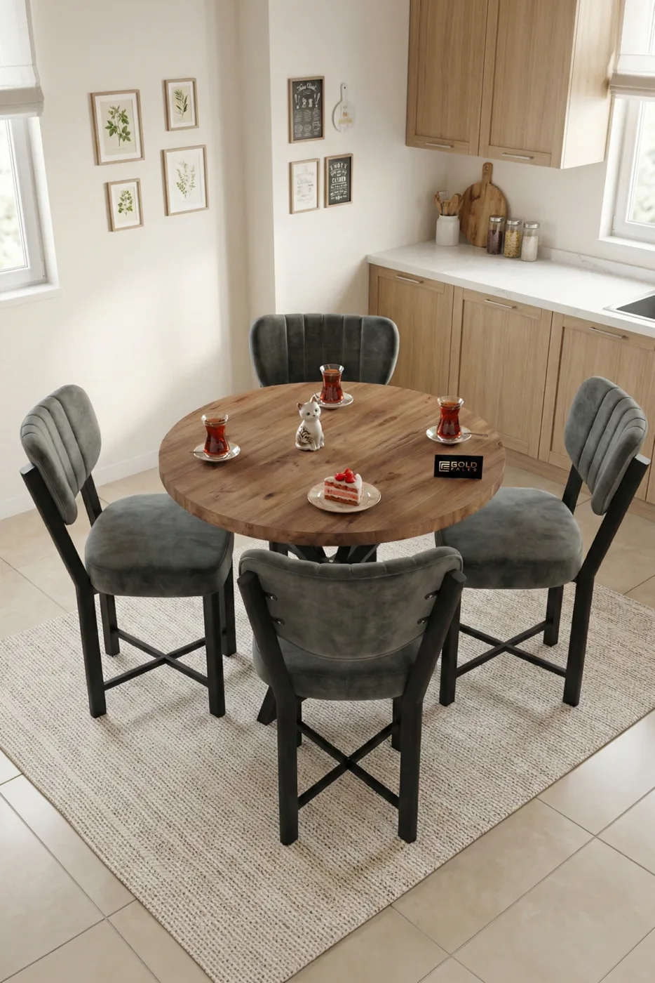 Elma 90 cm Round Dining Table Set - Multicolour