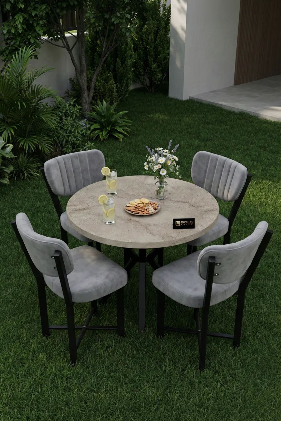 Elma 90 cm Round Dining Table Set - Ecru