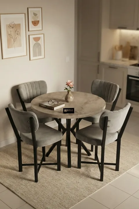Elma 90 cm Round Dining Table Set - Ecru
