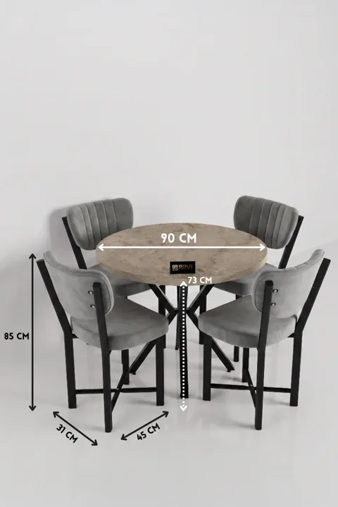 Elma 90 cm Round Dining Table Set - Ecru