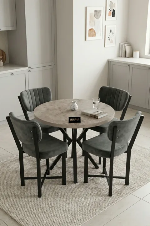 Elma 90 cm Round Dining Table Set - Beige