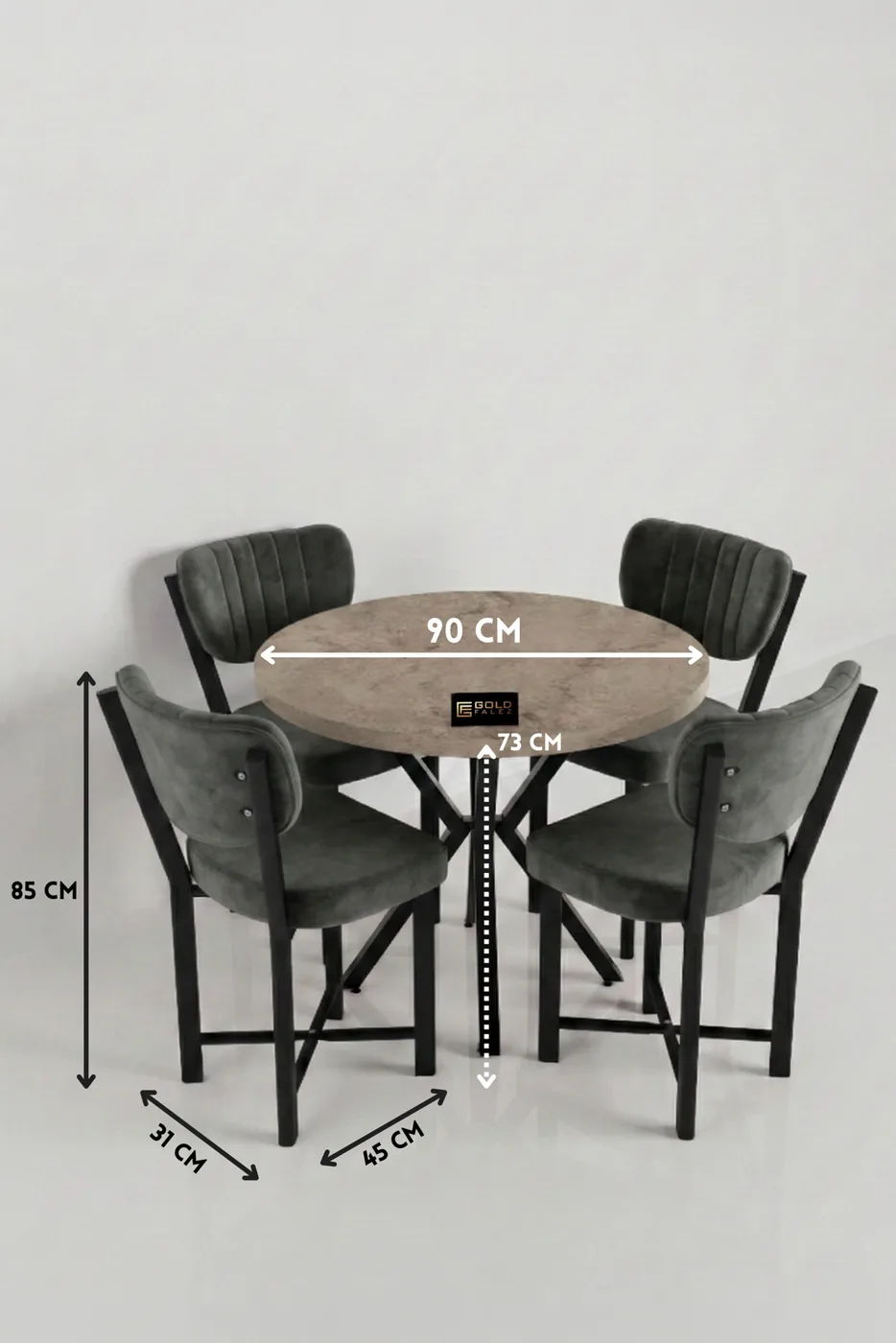 Elma 90 cm Round Dining Table Set - Beige
