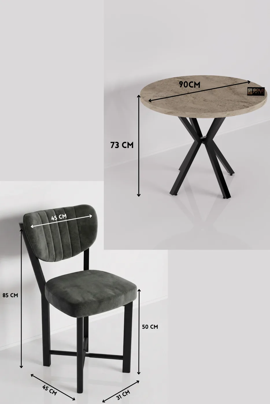 Elma 90 cm Round Dining Table Set - Beige
