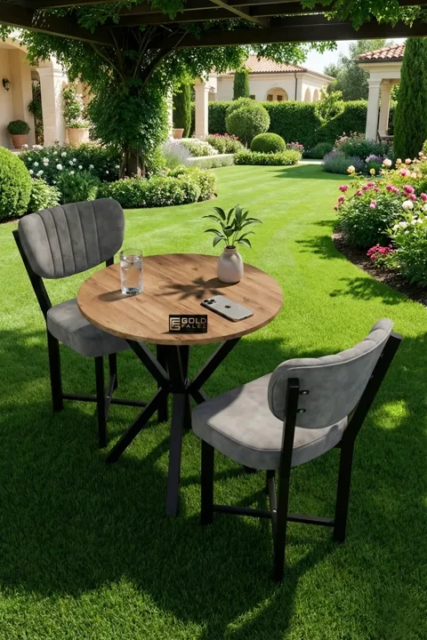 Elma 70 cm Round Dining Table Set - Grey