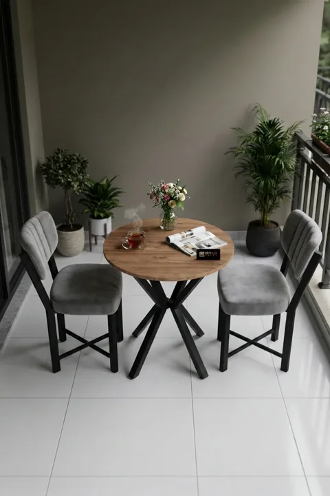 Elma 70 cm Round Dining Table Set - Grey