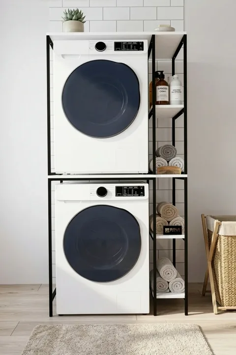 Waschmaschinenschrank mit Regal Metallbeine - Schwarz