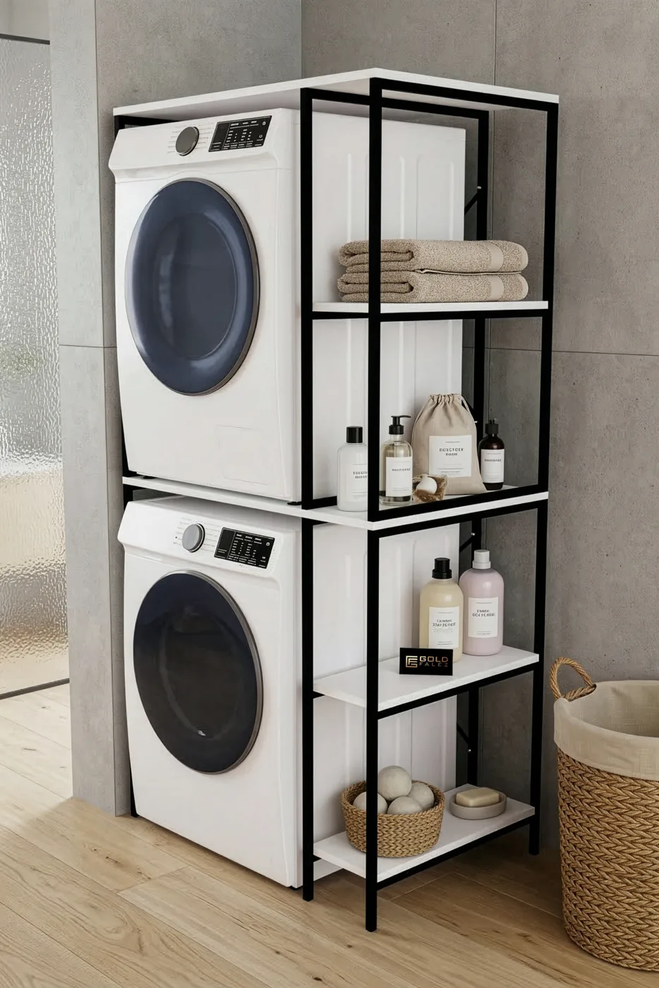 Waschmaschinenschrank mit Regal Metallbeine - Schwarz