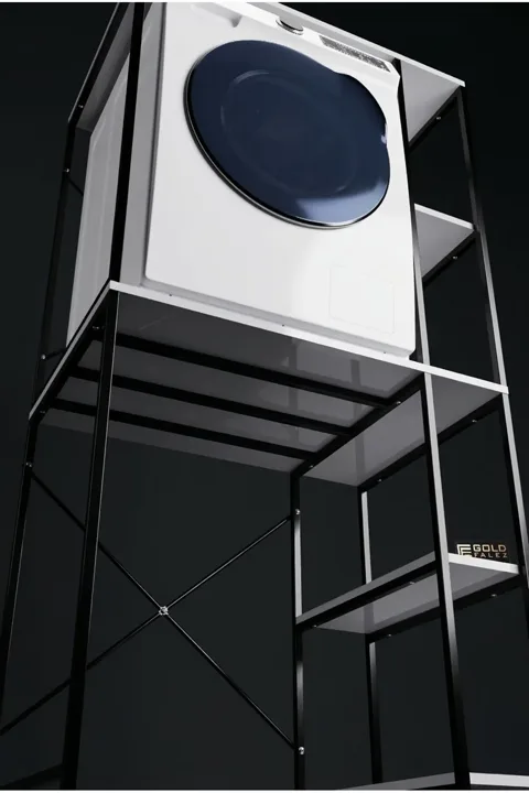Washing Machine Cabinet with Shelf Metal Legs - Black