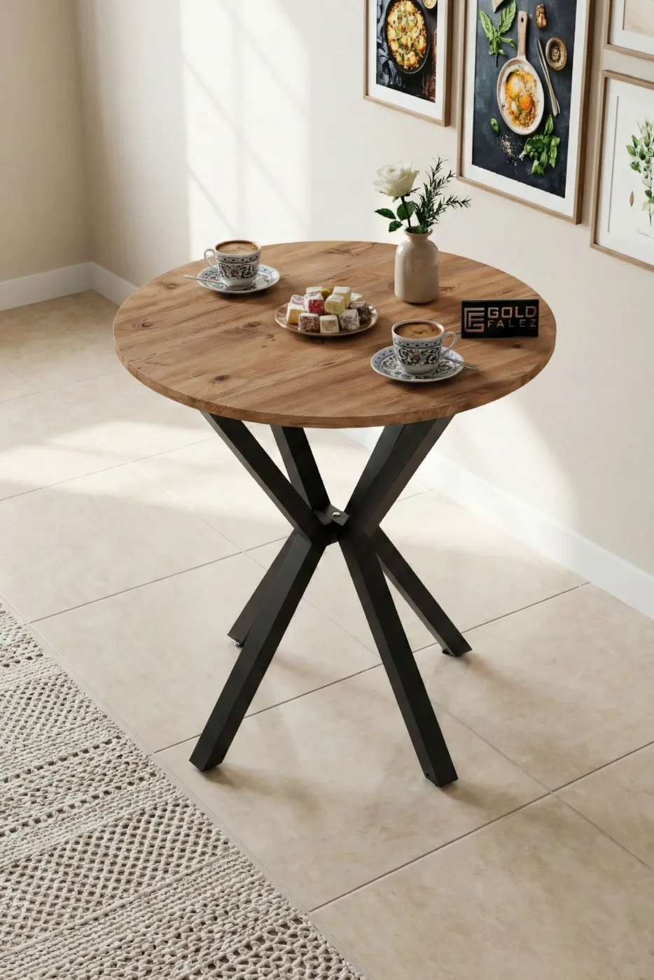 Round Dining Table, 70cm - Brown